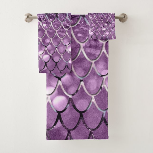 Conjunto De Toalhas Escalas de Sereia em Aqua Purple MERMAID Glitter # (Insitu)