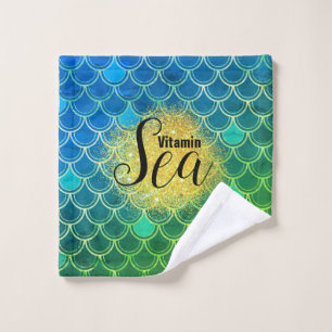 Conjunto De Toalhas Escamas de Sereia Verde Azul de Ombre do Mar de Vi