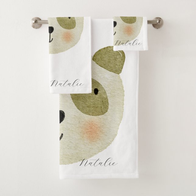 Conjunto De Toalhas Escrito moderno monograma de animais safari branco (Insitu)