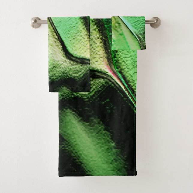 Conjunto De Toalhas Esculpidos de metal mate, em tons verdes e creme (Insitu)