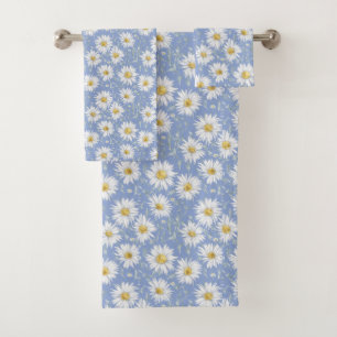 Conjunto De Toalhas Escuridão das margaridas brancas em azul