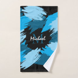 Conjunto De Toalhas Espadilhas de pinceladas com nome azul com monogra