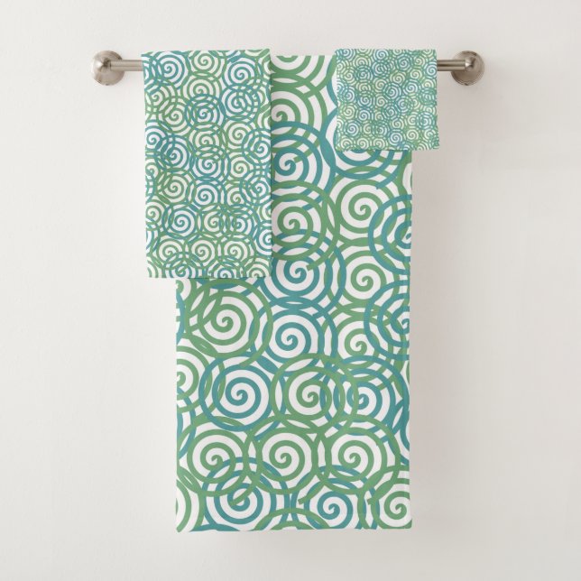Conjunto De Toalhas Espirais Verdes Azuis (Insitu)
