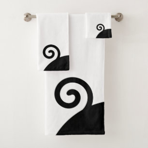 Conjunto De Toalhas Espiral Abstrata Moderna em Preto e Branco