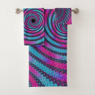 Conjunto De Toalhas Espiral Magenta e Ciano