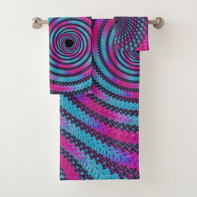 Conjunto De Toalhas Espiral Magenta e Ciano (Insitu)
