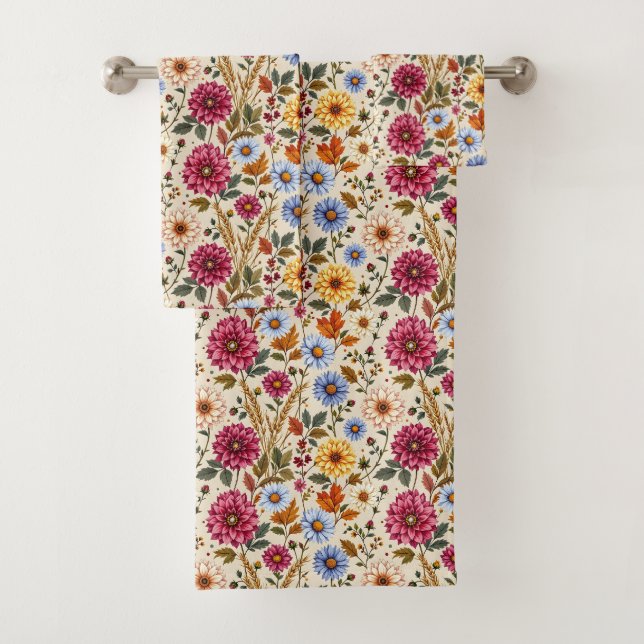 Conjunto De Toalhas Esplêndidas Flores de Outono (Insitu)