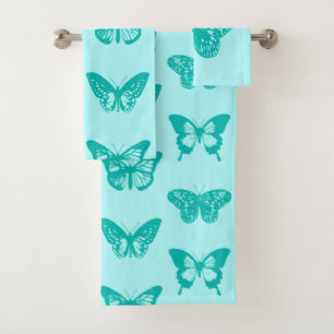 Conjunto De Toalhas Esquema de borboleta, aqua e turquesa