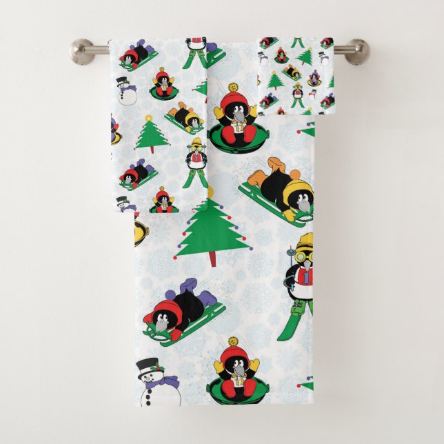 Conjunto De Toalhas Esqui de pinguim de Natal (Insitu)