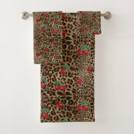 Conjunto De Toalhas Estampa Animal Leopardo Guepardo Cereja Vermelha