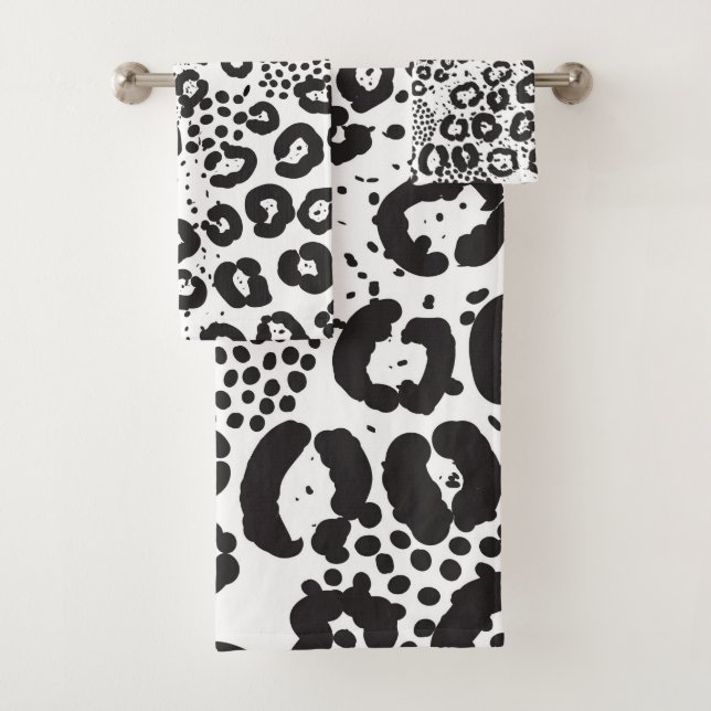 Conjunto De Toalhas Estampa Animal Preto Branco Leopardo da Neve Guepa (Insitu)