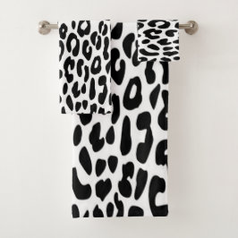 Conjunto De Toalhas Estampa Clássica de Leopardo Preto e Branco
