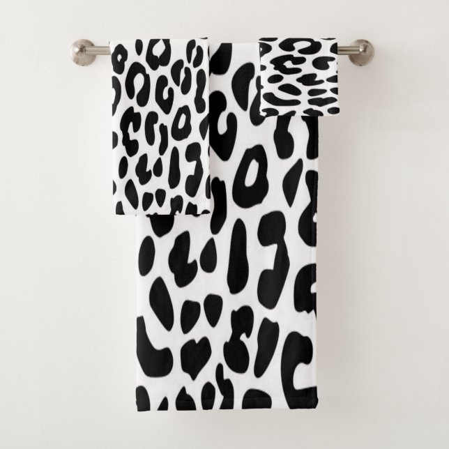 Conjunto De Toalhas Estampa Clássica de Leopardo Preto e Branco (Insitu)