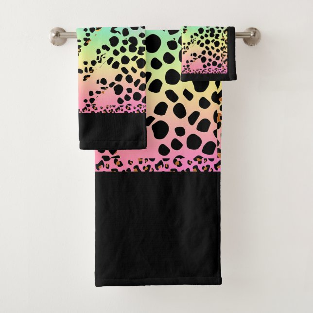 Conjunto De Toalhas Estampa de Animal Exótico Leopardo Arco-Íris Falso (Insitu)