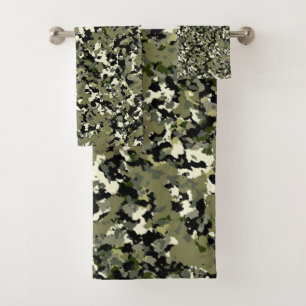 Conjunto De Toalhas Estampa de Camuflagem Creme Preto Verde