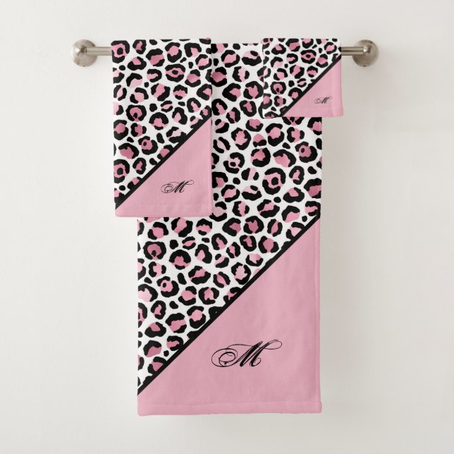 Conjunto De Toalhas Estampa de leopardo em rosa, branco e preto com mo (Insitu)