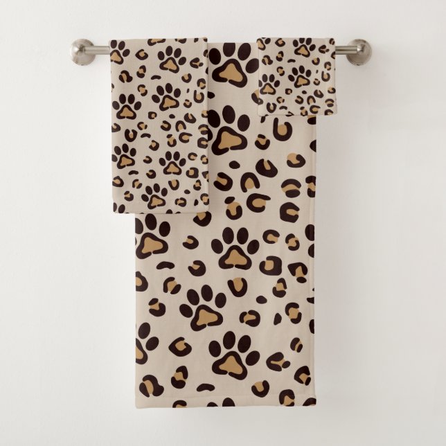 Conjunto De Toalhas Estampa de Pata de Leopardo Animal (Insitu)