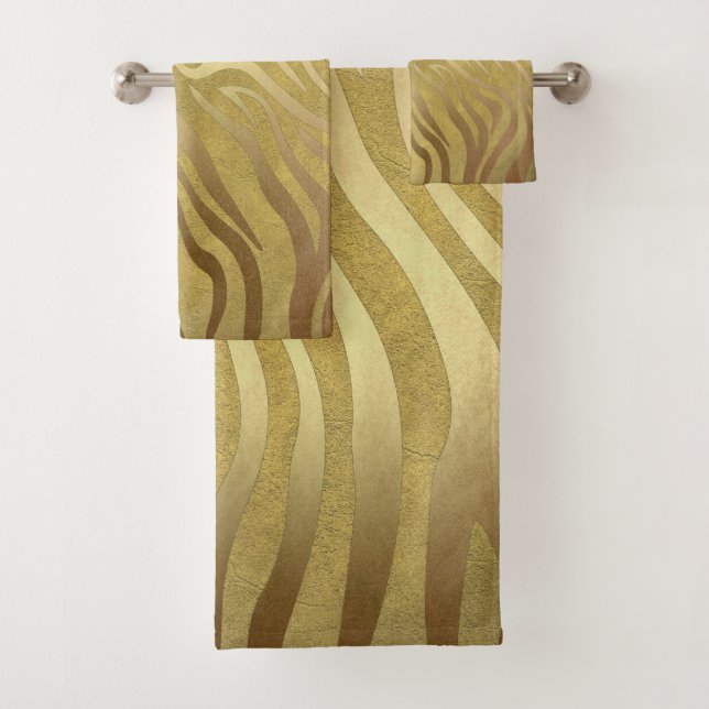 Conjunto De Toalhas Estampa de Zebra em Bronze Dourado Selva Safari Gl (Insitu)