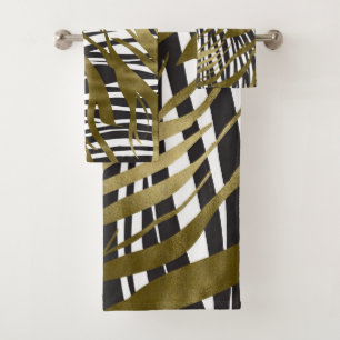 Conjunto De Toalhas Estampa de Zebra Preto e Dourado Safari Chic Glamo