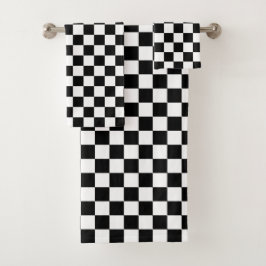 Conjunto De Toalhas Estampa Xadrez Preto e Branco