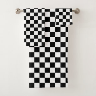 Conjunto De Toalhas Estampa Xadrez Preto e Branco