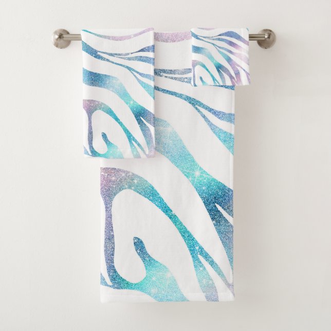 Conjunto De Toalhas Estilha Escrita em Zebra Moderna Glam Azul Roxo (Insitu)