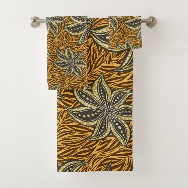 Conjunto De Toalhas Estilo de Batik Floral Abstrato africano (Insitu)