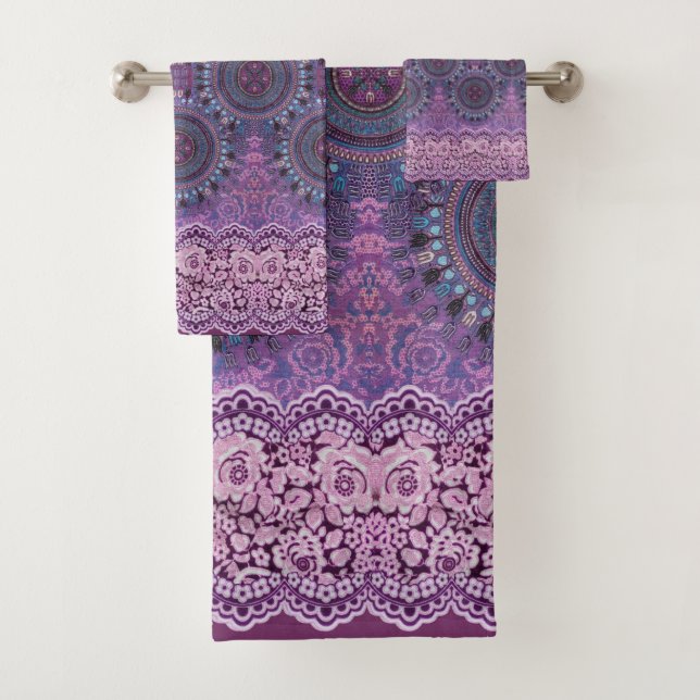 Conjunto De Toalhas Estilo de Boho Roxo (Insitu)