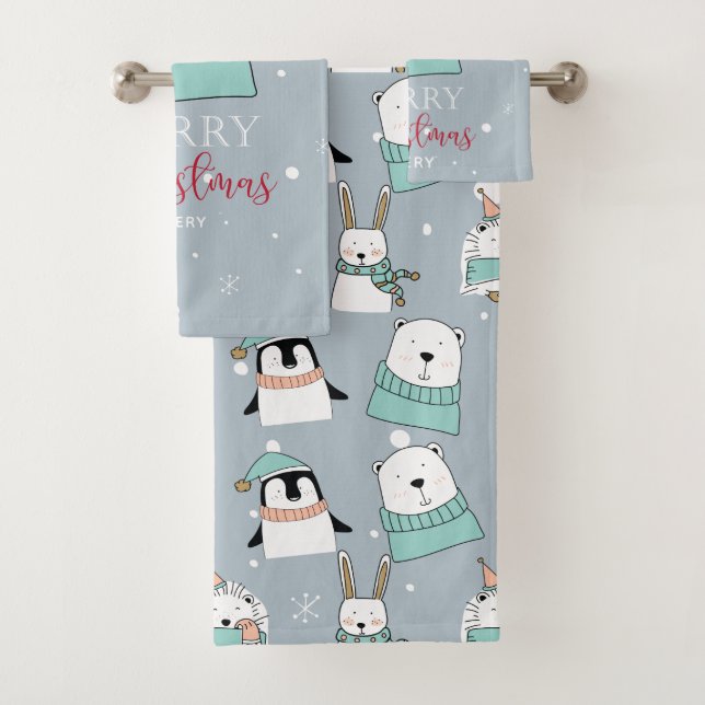 Conjunto De Toalhas Estilo de Cartoon de Animais de Natal Personalizad (Insitu)
