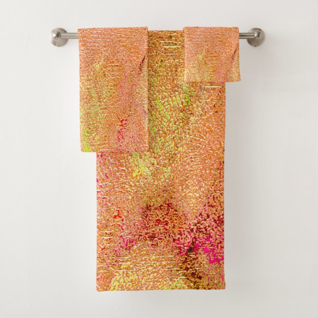 Conjunto De Toalhas Estilo de couro enrugado com tinta vestida, salmão (Insitu)