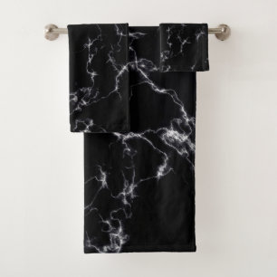 Conjunto De Toalhas Estilo de mármore elegante 4 - preto e branco