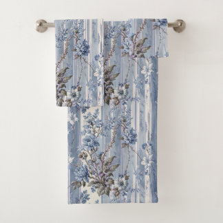 Conjunto De Toalhas Estilo Francês Antigo Azul e Cinza