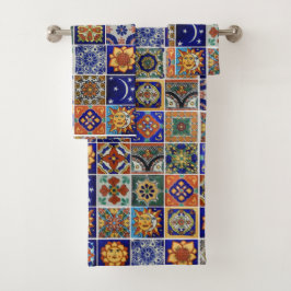Conjunto De Toalhas Estilo Sudoeste Talavera Azulejo Banheiro Colorido