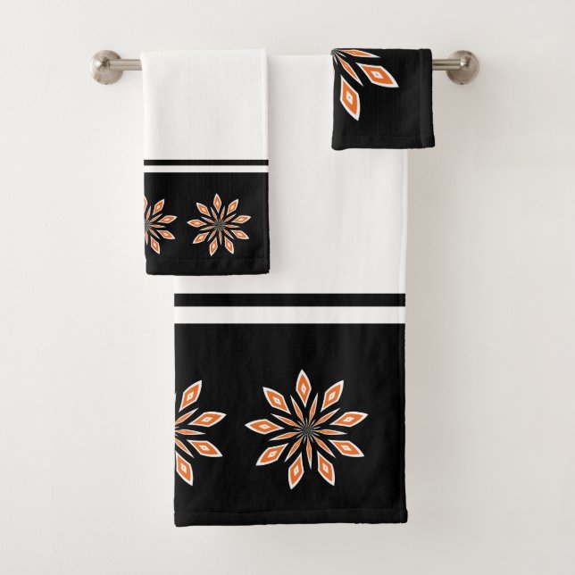 Conjunto De Toalhas Estrela Abstrata Preta e Laranja (Insitu)