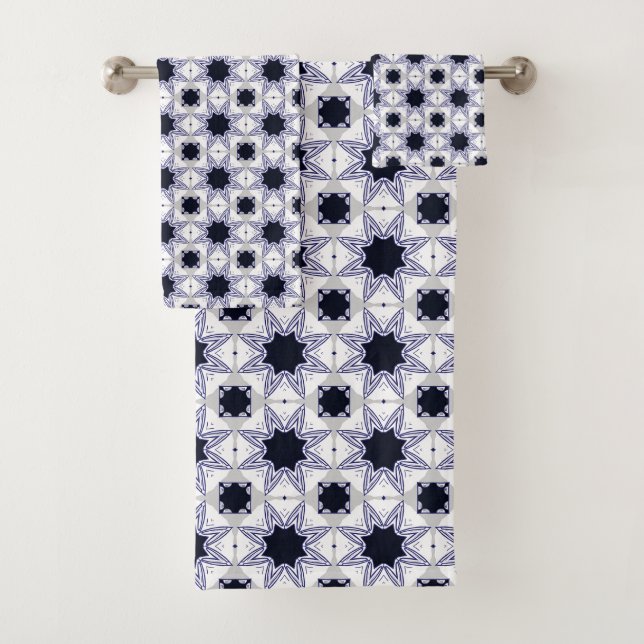 Conjunto De Toalhas Estrela azul bebé decorativa com padrão geométrico (Insitu)