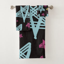 Conjunto De Toalhas Estrelas Balançantes Rosa Azul Preto