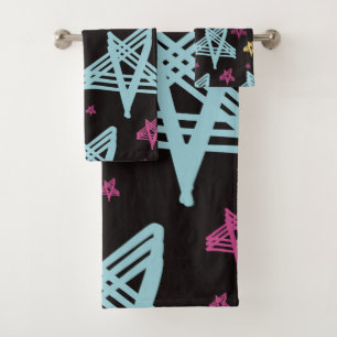 Conjunto De Toalhas Estrelas Balançantes Rosa Azul Preto 