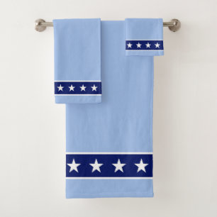 Conjunto De Toalhas Estrelas Brancas Elegantes em Azul Claro