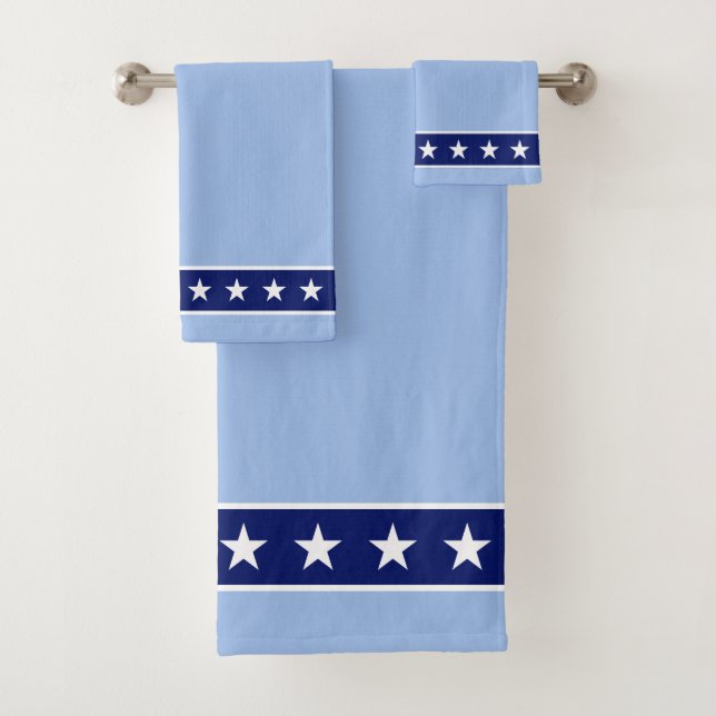 Conjunto De Toalhas Estrelas Brancas Elegantes em Azul Claro (Insitu)