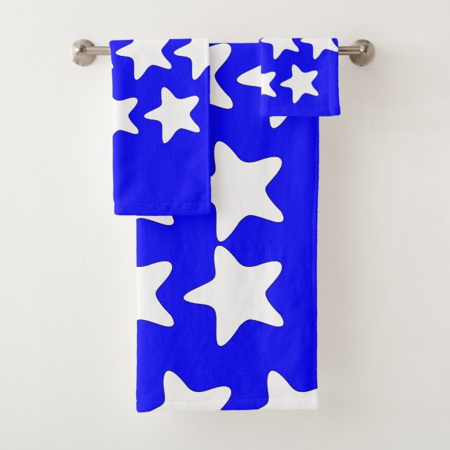 Conjunto De Toalhas Estrelas Brancas em Azul Escuro (Insitu)