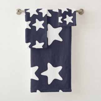 Conjunto De Toalhas Estrelas Brancas em Azul Naval