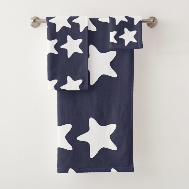 Conjunto De Toalhas Estrelas Brancas em Azul Naval (Insitu)