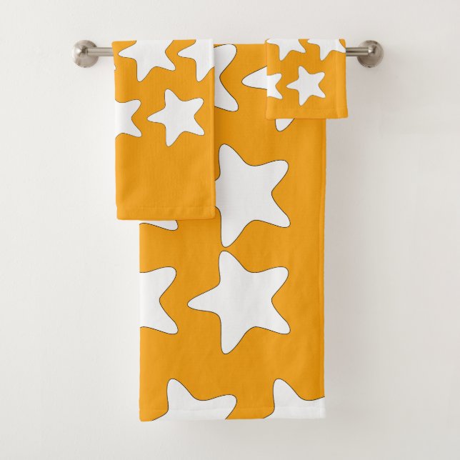 Conjunto De Toalhas Estrelas Brancas em Laranja (Insitu)