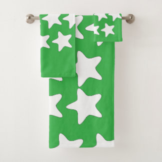 Conjunto De Toalhas Estrelas Brancas Em Verde