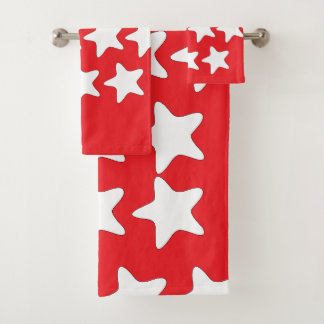 Conjunto De Toalhas Estrelas Brancas Em Vermelho