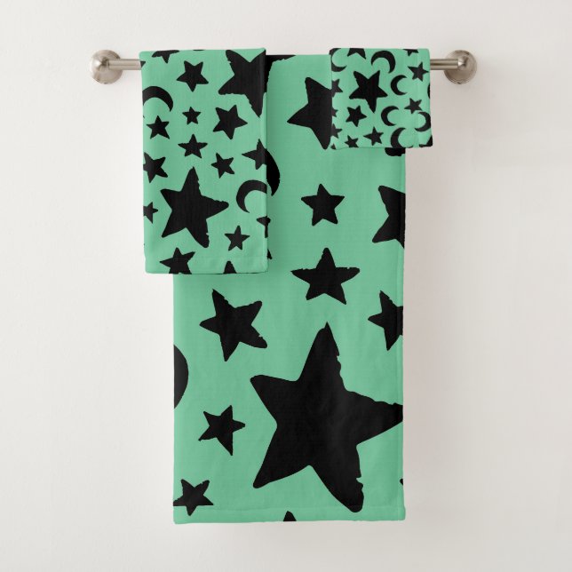 Conjunto De Toalhas Estrelas da Lua Verde e Preta (Insitu)