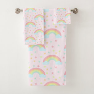 Conjunto De Toalhas Estrelas de arco-íris cor-de-rosa-branca, cor de