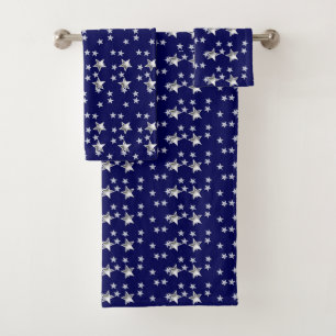 Conjunto De Toalhas Estrelas De Cinza E Marinho Chic Moderno Azul