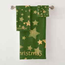 Conjunto De Toalhas Estrelas de Natal Douradas e Elegantes Verde Na mo