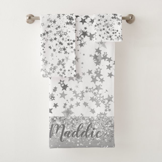 Conjunto De Toalhas Estrelas de prata branca divertidas personalizadas (Insitu)